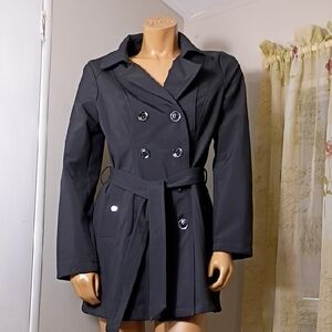 Sebby Black Double-Breasted Trench Coat, Water Resistant & Windoroof Medium Size